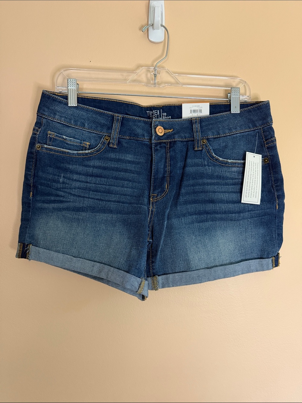 Time and Tru Medium-Dark Blue Cuffed Denim Shorts